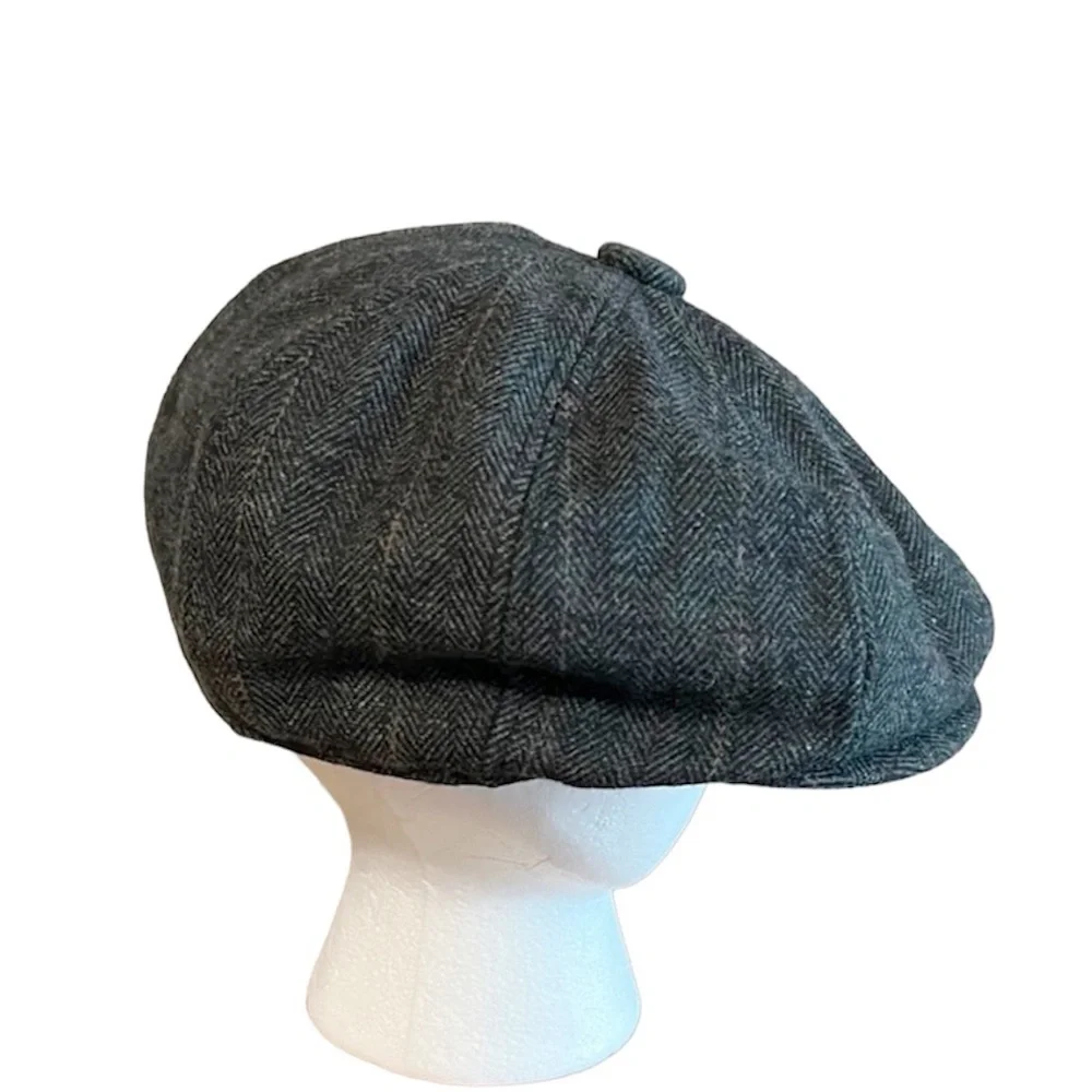 KB ETHOS Gray Chevron Print Wool Blend Newsboy Cap Hat sz Small/Medium